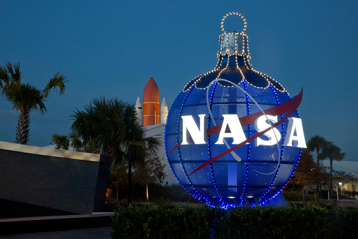 Holidays in Space decorations at the visitor complex.