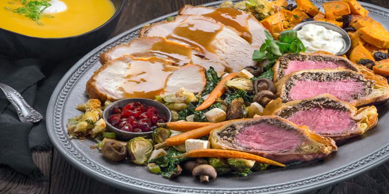 Close up of holiday feast food at Universal Studios Hollywood